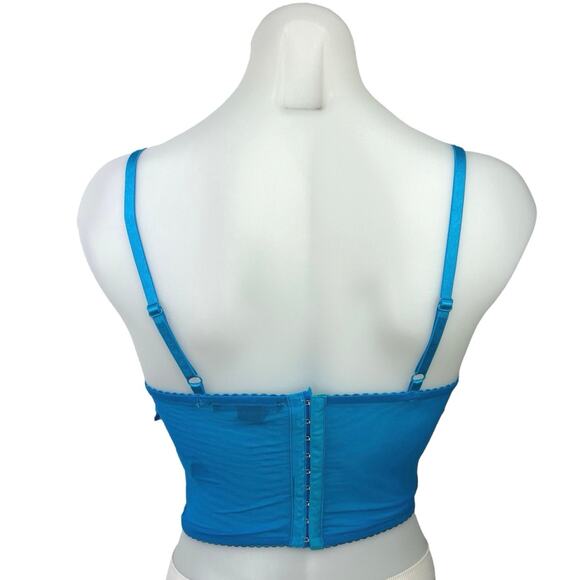 Forever 21 Blue Butterfly Applique Split Scoop Neck Corset Bustier Tank Top Sz S - Picture 2 of 5